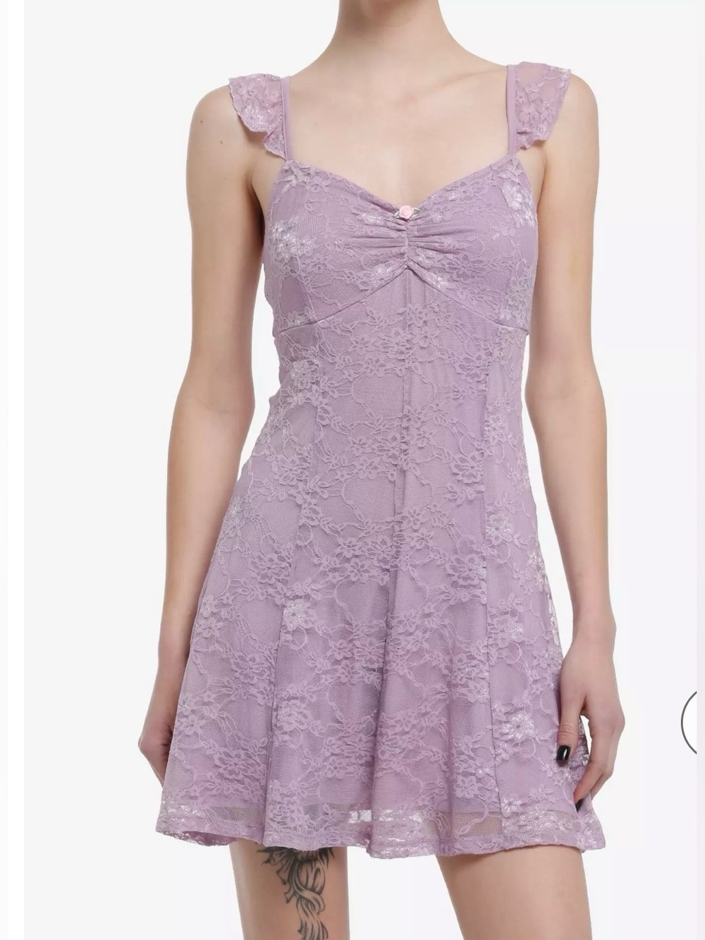 Lilac Lace Mini Dress with Flutter Straps